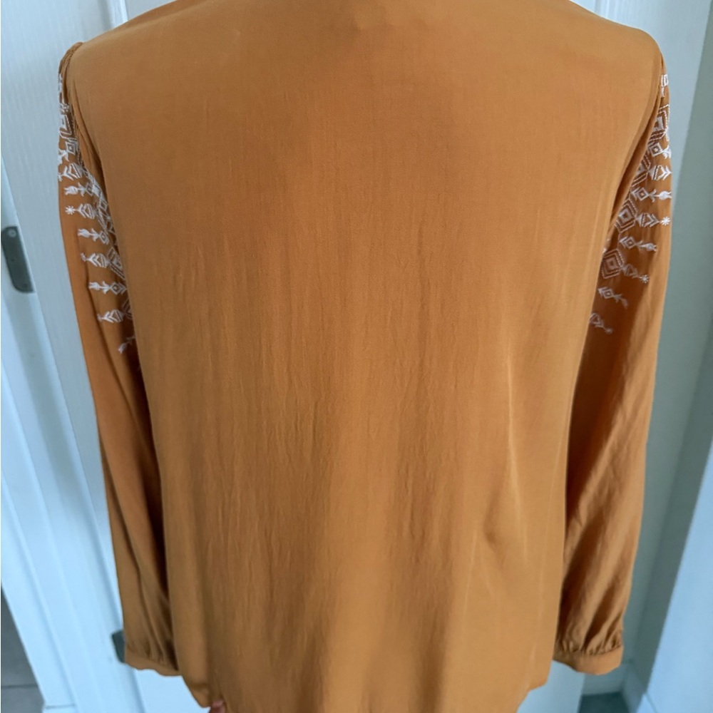 Savanna Jane Boho Peasant Blouse Size M Yellow Embroidered Floral Long Sleeve - Picture 5 of 15
